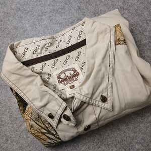 GameGuard Button Up Shirt Mens XL Tan Camo Cotton Long Sleeve Hunting Outdoor